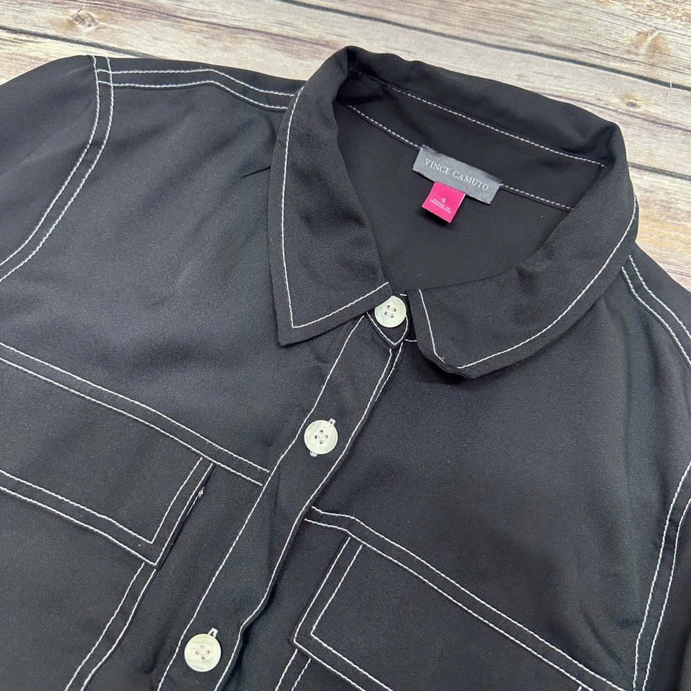 Vince Camuto Women's Contrast Stitch Button Front Collared Top black size S - Picture 6 of 7